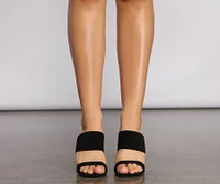 Faux Nubuck Banded Block-Heeled Mules