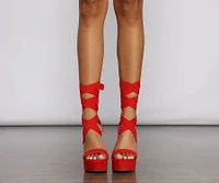 Lace-Up Faux Suede Platform Block Heels