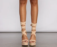 Lace-Up Faux Suede Platform Block Heels
