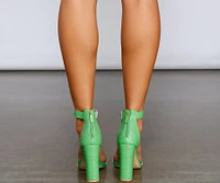 Don't Stop Faux Leather Croc Embossed Block Heels