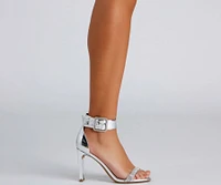 Chrome Magic Rhinestone Thin Block Heels
