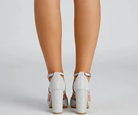 Shine Bright Glitter Mesh Block Heels