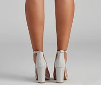 Shimmer Glitter Mesh Square Toe Heels