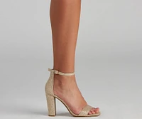 Shimmer Glitter Mesh Square Toe Heels