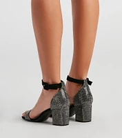 Shimmer Down Rhinestone Block Heels