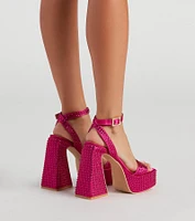 Disco Queen Rhinestone Block Heels