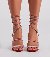 Fancy Gal Rhinestone Spiral Block Heels