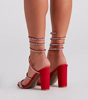 Fancy Gal Rhinestone Spiral Block Heels