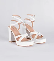 Criss Cross And Tell Platform Block Heels