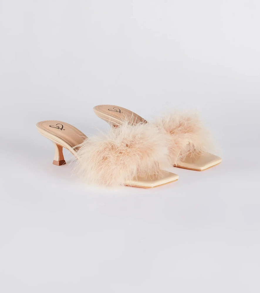 Diva Cutie Marabou Kitten Heel Mules