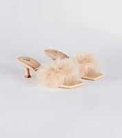 Diva Cutie Marabou Kitten Heel Mules