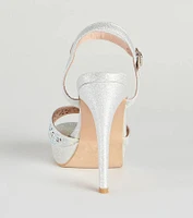 Time To Strut Glitter Flower Stiletto Heels