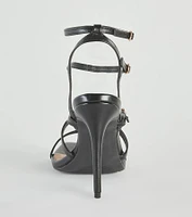 Oo La Faux Leather Caged Stiletto Heels