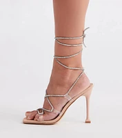 Lace-Up Rhinestone Stiletto Heels
