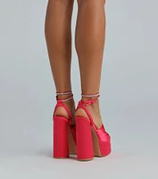 RSVP Yes Satin Platform Rhinestone Trim Heels