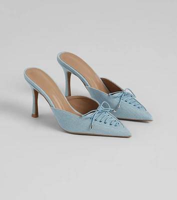 Vintage Allure Lace-Up Denim Stiletto Pumps