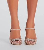 Miss Glam Rhinestone Strappy Clear Toe Pumps