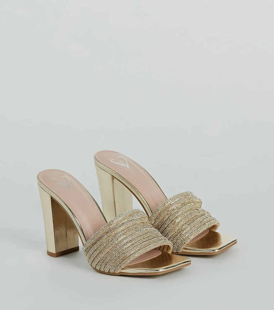 Glam Radiance Rhinestone Strap Metallic Mules