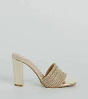 Glam Radiance Rhinestone Strap Metallic Mules