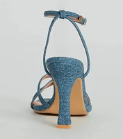 Season Staple Denim Print Faux Leather Stiletto Heels