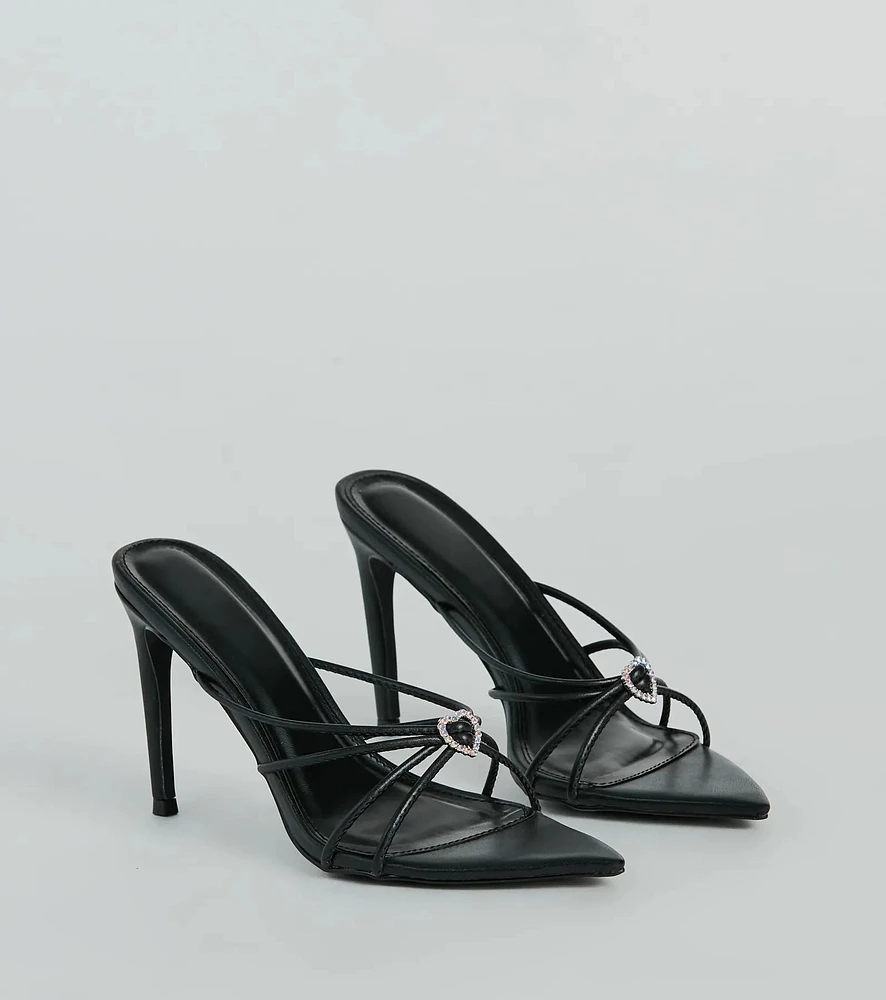 Heart And Soul Strappy Rhinestone Stiletto Mules