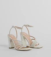 Ready To Party Rhinestone Strappy Metallic Block Heels