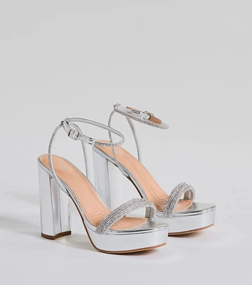 Chic Stunners Rhinestone Platform Metallic Heels