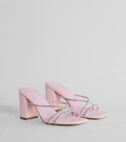 Touch Of Glam Rhinestone Strappy Block Heel Mules