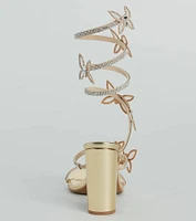 Dreamy Rhinestone Butterfly Spiral Metallic Heels