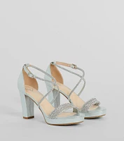 Gloss Up Glitter Rhinestone Platform Block Heels