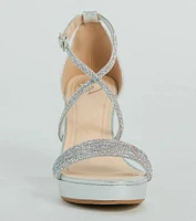 Gloss Up Glitter Rhinestone Platform Block Heels