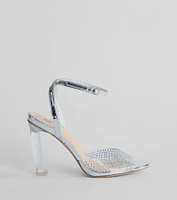 Major Glam Rhinestone Chrome Clear Block Heels