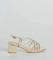 Glam Strappy Metallic Faux Leather Low-Block Heels