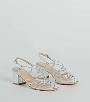 Glam Strappy Metallic Faux Leather Low-Block Heels