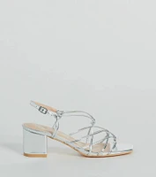 Glam Strappy Metallic Faux Leather Low-Block Heels