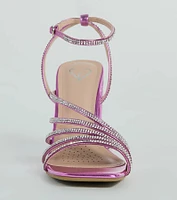 Ready To Party Rhinestone Strappy Metallic Block Heels