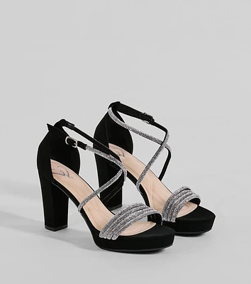 Gloss Up Glitter Rhinestone Platform Block Heels