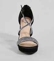 Gloss Up Glitter Rhinestone Platform Block Heels