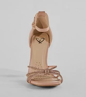 Sparkle Scene Rhinestone Strappy Faux Leather Block Heels