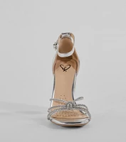Sparkle Scene Rhinestone Strappy Faux Leather Block Heels