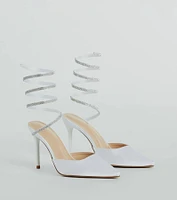 Sleek Beauty Rhinestone Spiral Satin Pumps