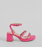 Picture Perfect Rhinestone Flower Block Heels