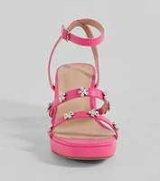 Picture Perfect Rhinestone Flower Block Heels