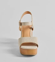 Step Into Summer Linen Wooden Platform Heels
