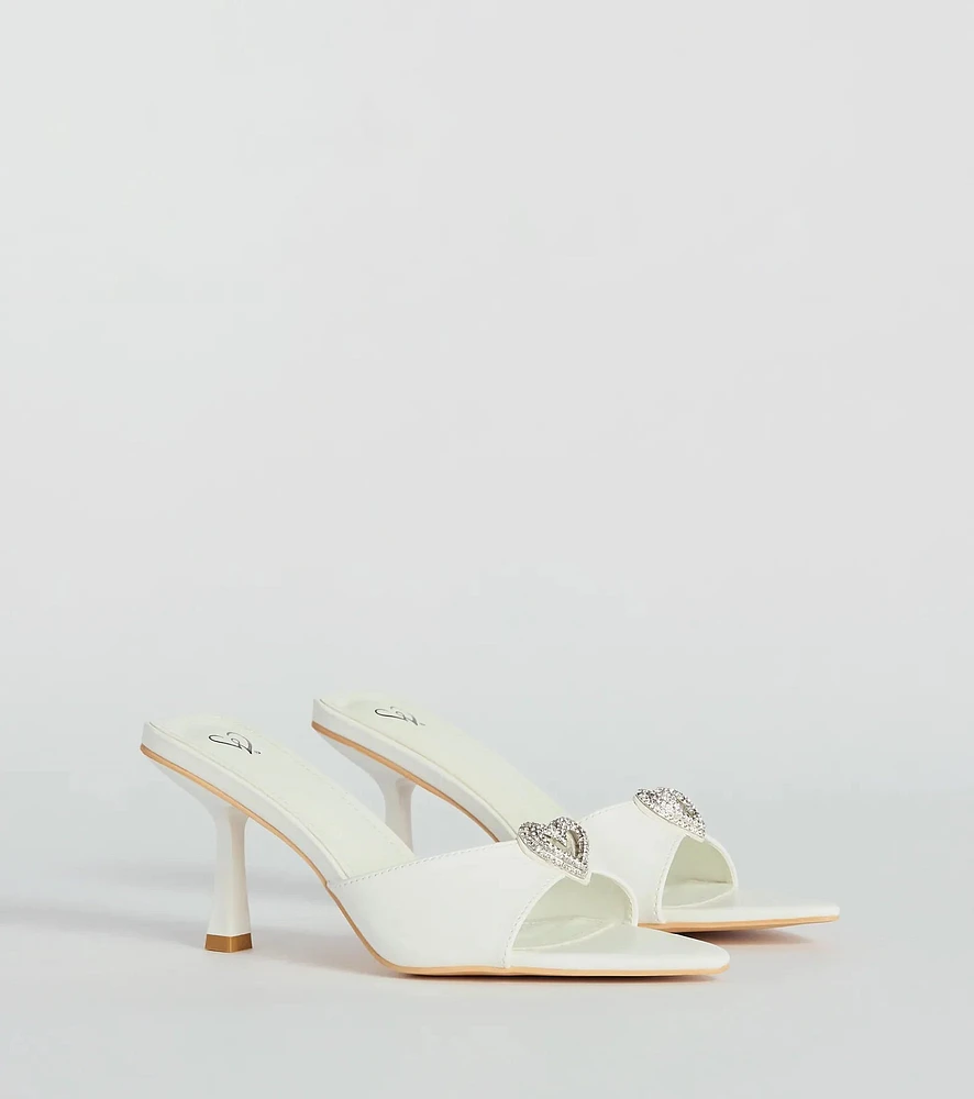 Heart Stopper Rhinestone Faux Leather Stiletto Heels