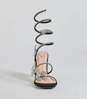 Major Beauty Rhinestone Floral Spiral Block Heels