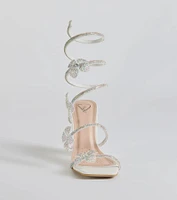 Major Beauty Rhinestone Floral Spiral Block Heels
