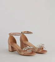 Dazzling Rhinestone Faux Pearl Bow Block Heels