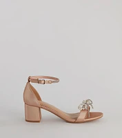 Dazzling Rhinestone Faux Pearl Bow Block Heels