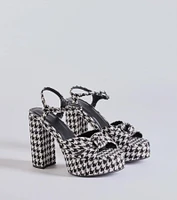 Style Icon Houndstooth Platform Knot Block Heels